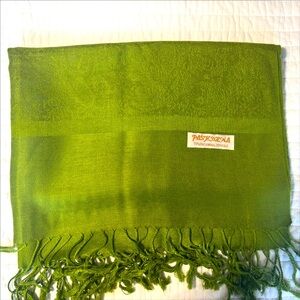 Green authentic Pashmina Scarf with Fringe